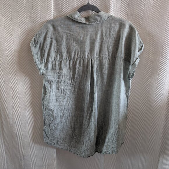 Rachel Zoe 100% Linen Short Sleeve Shirt Light Blue Button-down Collar Medium - Picture 9 of 10